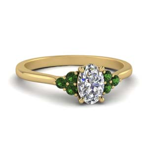 petite cathedral oval shaped diamond engagement ring with emerald in FD9275OVRGEMGR NL YG