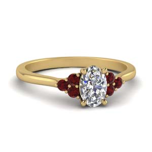 petite cathedral oval shaped diamond engagement ring with ruby in FD9275OVRGRUDR NL YG