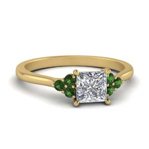 petite cathedral princess cut diamond engagement ring with emerald in FD9275PRRGEMGR NL YG