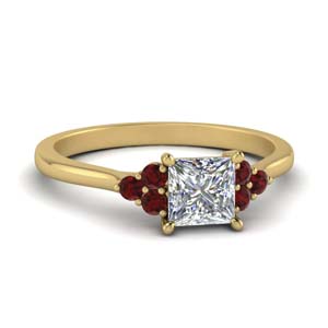 petite cathedral princess cut diamond engagement ring with ruby in FD9275PRRGRUDR NL YG