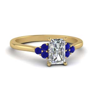 petite cathedral radiant cut diamond engagement ring with sapphire in FD9275RARGSABL NL YG