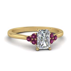 petite cathedral radiant cut diamond engagement ring with pink sapphire in FD9275RARGSADRPI NL YG