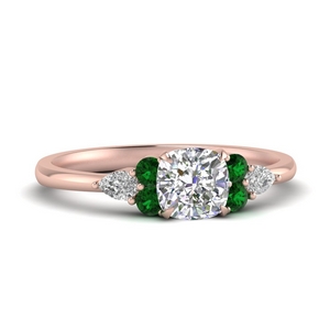Cushion Cut Emerald Side Stone Rings