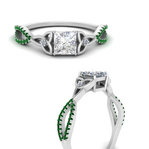 Princess Cut Emerald Side Stone Rings