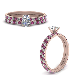 french-pave-cushion-diamond-eternity-wedding-set-with-pink-sapphire-in-FD9341CUGSADRPIANGLE3-NL-RG