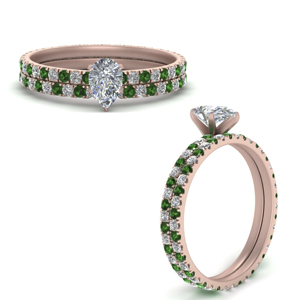 Pear Wedding Ring Sets With Emerald