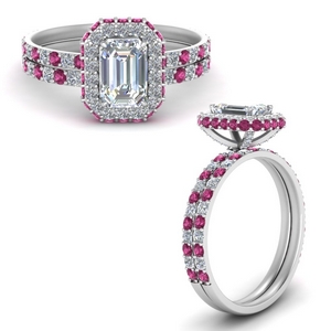 Emerald Cut Pink Sapphire Ring Sets