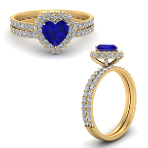 Heart Halo Sapphire Ring Set