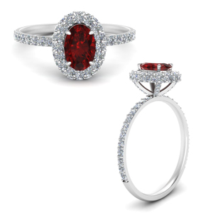 Thin Ruby Halo Engagement Ring