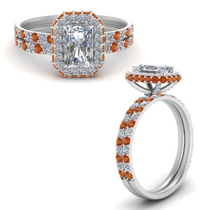 Orange Sapphire Halo Bridal Set