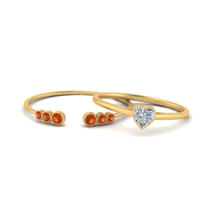 Heart Shaped Orange Sapphire Ring Sets