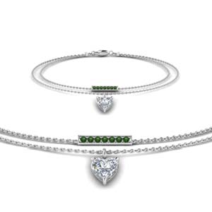 Double Chain Emerald Heart Drop Bracelet