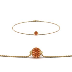 pave ball chain bracelet with orange sapphire in FDBRC8471GSAOR NL YG