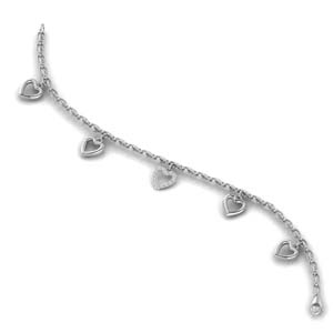 Heart Charm Diamond Bracelet Gifts In 14K White Gold