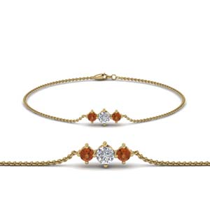 3 stone bracelet for mothers with orange sapphire in FDBRC8693GSAORMD NL YG