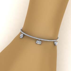 Heart Charm Diamond Bracelet Gifts In 14K White Gold