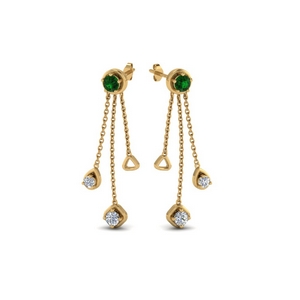 chain drop diamond earring with emerald in 14K yellow gold FDCMJ28251EGEMGRANGLE1 NL YG