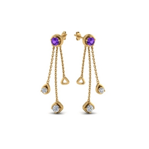 chain drop diamond earring with purple topaz in 14K yellow gold FDCMJ28251EGVITOANGLE1 NL YG