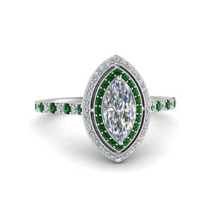 Marquise Diamond Halo Rings With Emerald