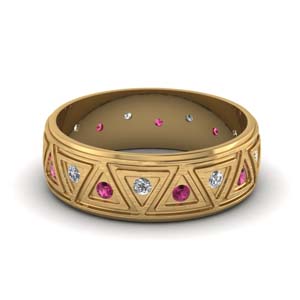 Pink Sapphire Gold Mens Band
