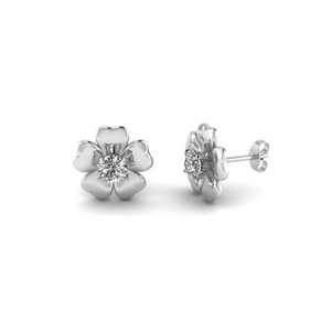 Round White Natural Diamond Accent Flower With Bird Stud Earrings for Women 