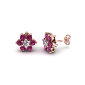 1 ct. 7 stone flower diamond earring with pink sapphire in 14K rose gold FDEAR1081GSADRPI NL RG