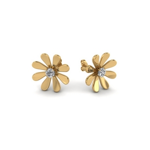 Daisy Flower Diamond Stud Earring For Women In 14K Yellow Gold