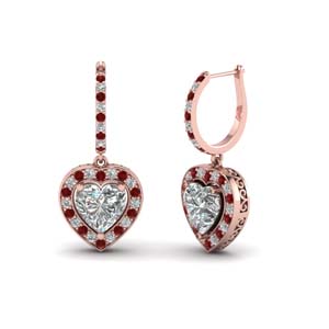 heart halo drop dangle earring with ruby in FDEAR1107GRUDR NL RG