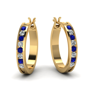 Sapphire & Diamond Small Hoops 14K Yellow Gold / Blue Sapphire