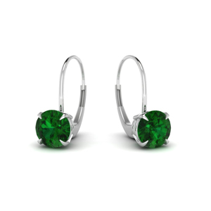 Emerald Leverback Hoop Earring In 14K White Gold | Fascinating Diamonds
