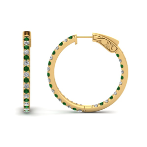 1 carat diamond in and out hoop earring with emerald in FDEAR650183GEMGR NL YG