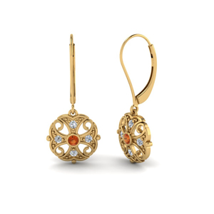 filigree dangle diamond earring with orange sapphire in FDEAR65106GSAORANGLE1 NL YG
