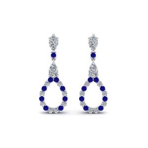 pear diamond drop earring for women with blue sapphire in 14K white gold FDEAR8106GSABLANGLE1 NL WG