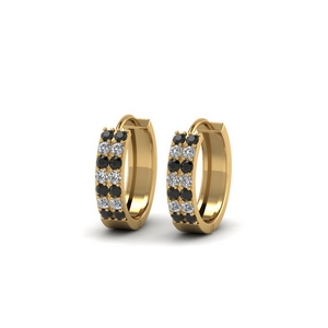 2 row small hoop earring with black diamond in 14K yellow gold FDEAR8188GBLACKANGLE1 NL YG