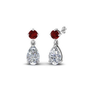 pear drop diamond earring with ruby in 18K white gold FDEAR8386GRUDR NL WG