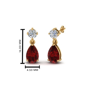 2.00 Ct Pear Cut Red Ruby & Diamond Drop/Dangle Earrings 14k Yellow Gold Over 