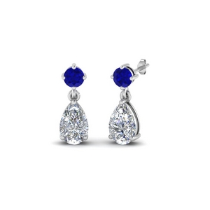 pear drop diamond earring with blue sapphire in 950 Platinum FDEAR8386GSABL NL WG