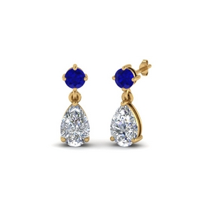 pear drop diamond earring with blue sapphire in 18K yellow gold FDEAR8386GSABL NL YG