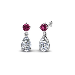 diamond teardrop earring for mom with pink sapphire in FDEAR8386GSADRPI NL WG