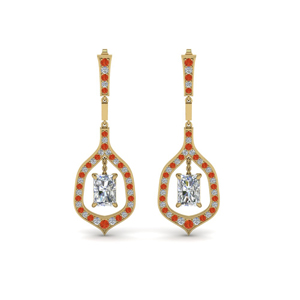 radiant cut diamond drop hanging earring with orange topaz in 14K yellow gold FDEAR8441RAGPOTOANGLE1 NL YG