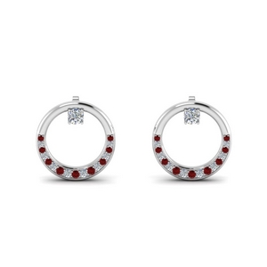 Diamond Circle Earring With Ruby