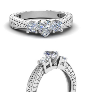 3 Stone Heart Diamond Rings