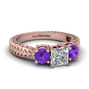 antique princess cut diamond 3 stone engagement ring with violet topaz in FDENR1200PRRGVITO NL RG EG