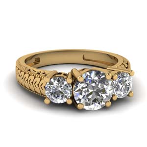 Vintage Engraved 3 Stone Engagement Ring