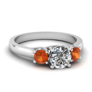 3 Stone Orange Sapphire Rings