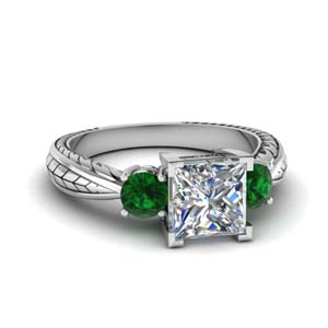 3 Stone Filigree Emerald Ring