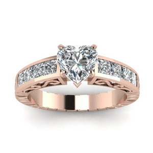 Engraved Shank 1.5 Carat Heart Shaped Diamond Engagement Ring In 14K ...