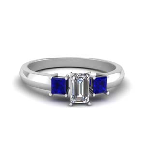 emerald cut glossy basket engagement ring 3 stone with sapphire in FDENR264EMRGSABL NL WG