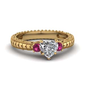 Heart Shaped Pink Sapphire 3 Stone Rings