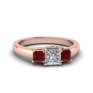 3 Princess Cut Ring With Ruby